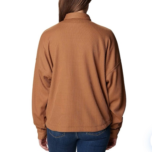 Columbia Women's Holly Hideaway Waffle Shirt Jacket in Camel Brown Size Large - Picture 2 of 9